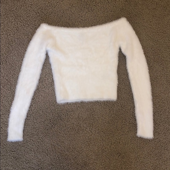 H&M Tops - white furry off the shoulder top